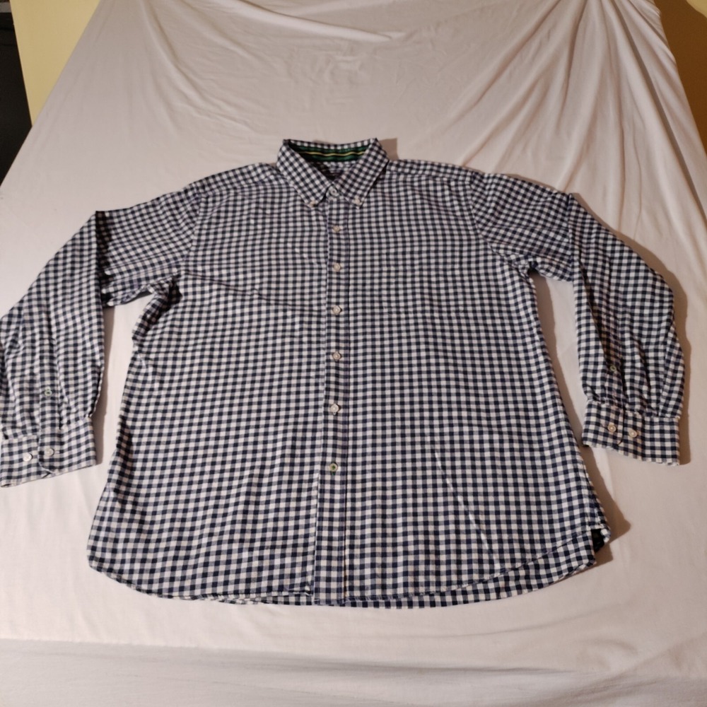 J. McLaughlin Men's Size XL Long Sleeve Button Down Blue Check Trim Fit Shirt